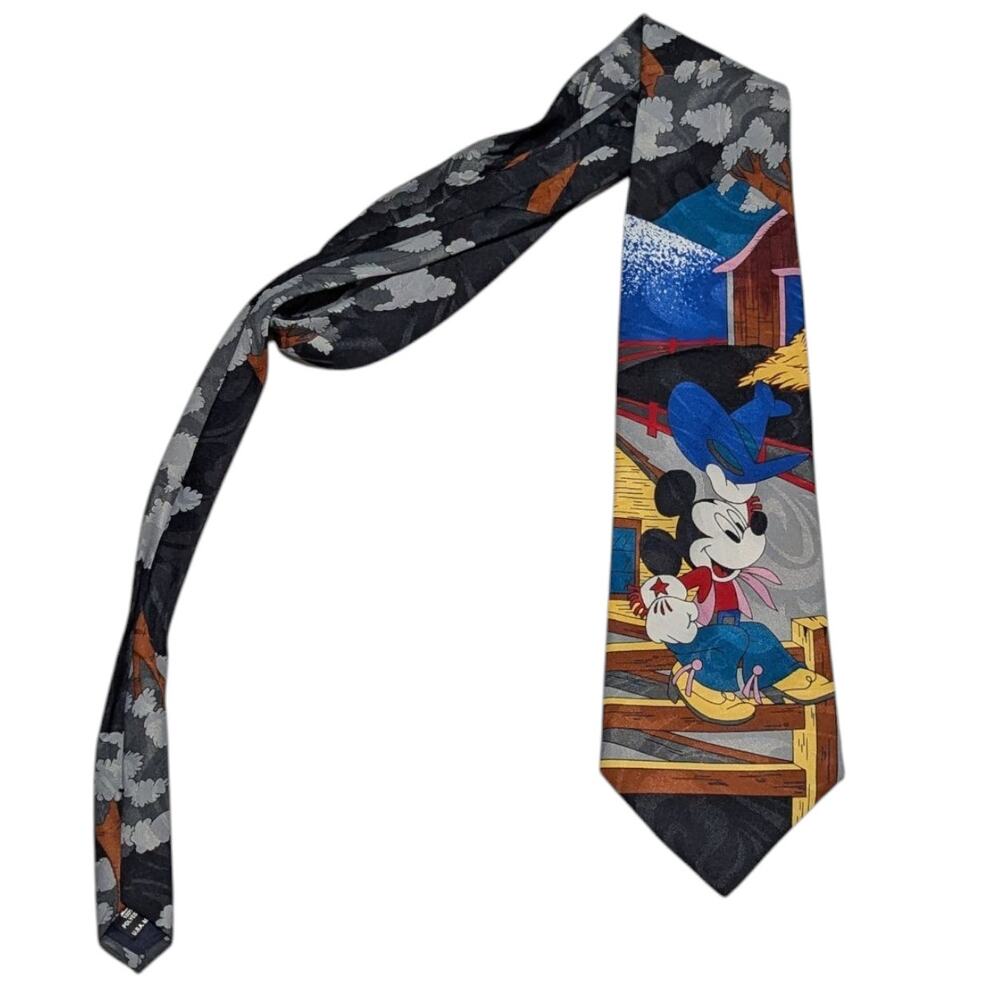 Vintage Disney Mickey Mouse Western Cowboy Tie Necktie 90s Cartoon Yeehaw